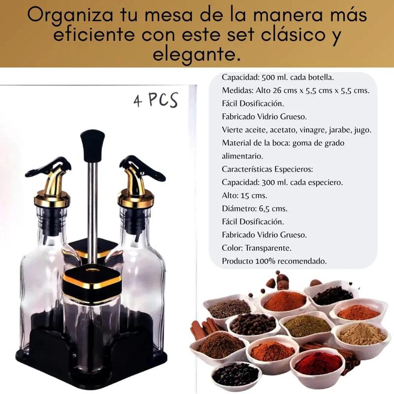 SET ORGANIZADOR DE CONDIMENTOS DE 4 FRASCOS CON SOPORTE - 2