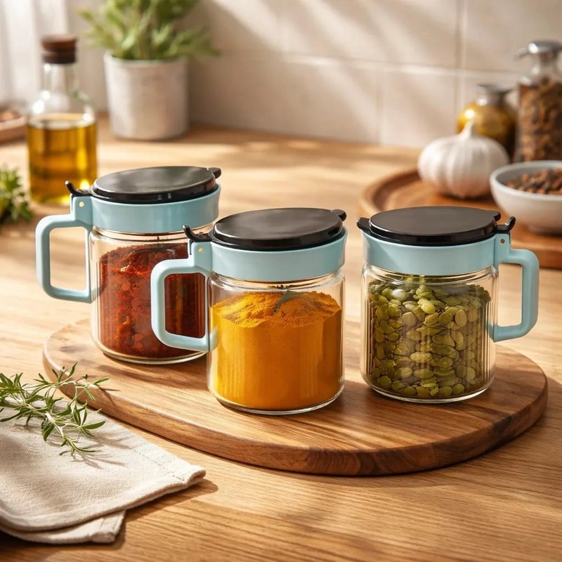 SET DE 3 FRASCOS DE VIDRIO PARA CONDIMENTOS DE 500ML - 1