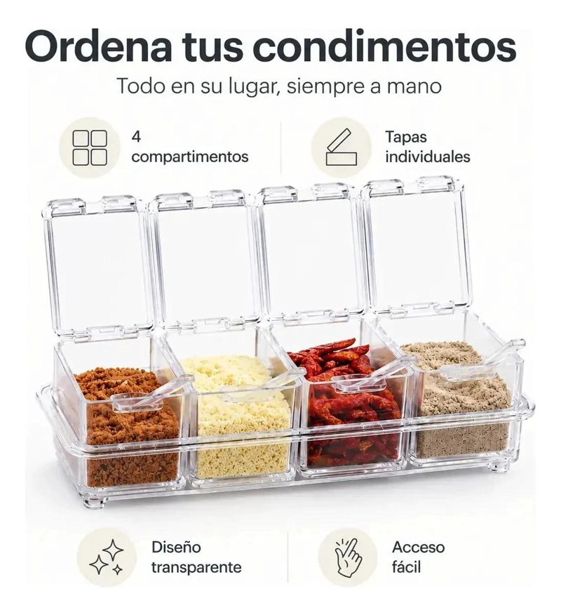 ORGANIZADOR TRANSPARENTE PARA CONDIMENTOS CON 4 DIVISIONES - 2