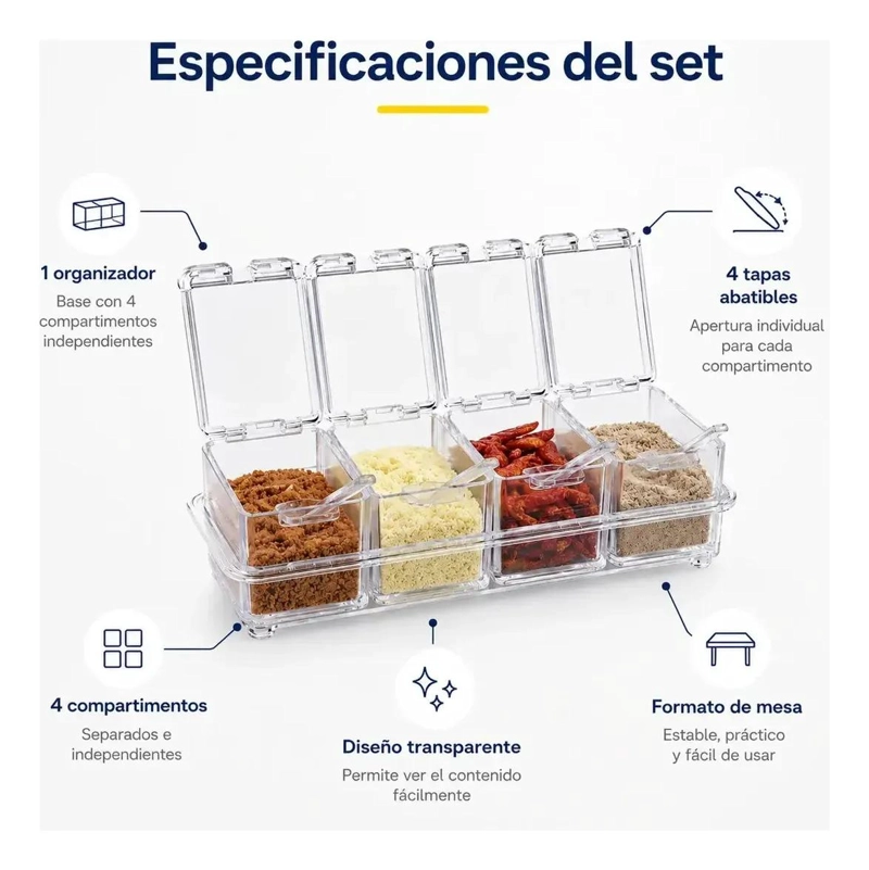 ORGANIZADOR TRANSPARENTE PARA CONDIMENTOS CON 4 DIVISIONES - 3
