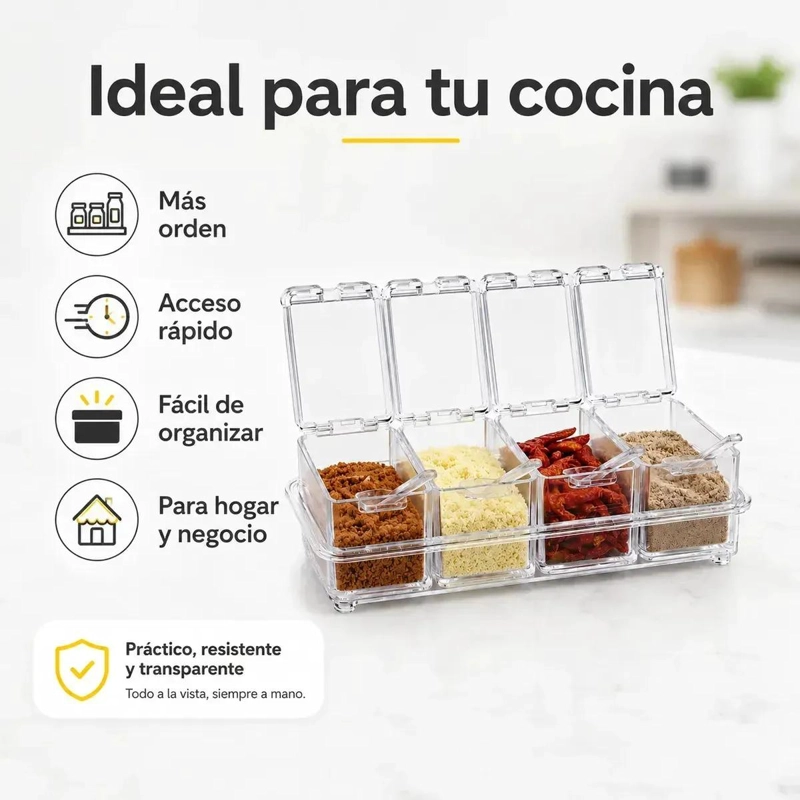 ORGANIZADOR TRANSPARENTE PARA CONDIMENTOS CON 4 DIVISIONES - 4