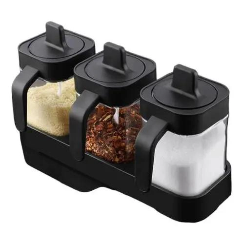 SET DE 3 ESPECIEROS DE VIDRIO 400ML PARA CONDIMENTOS - 1