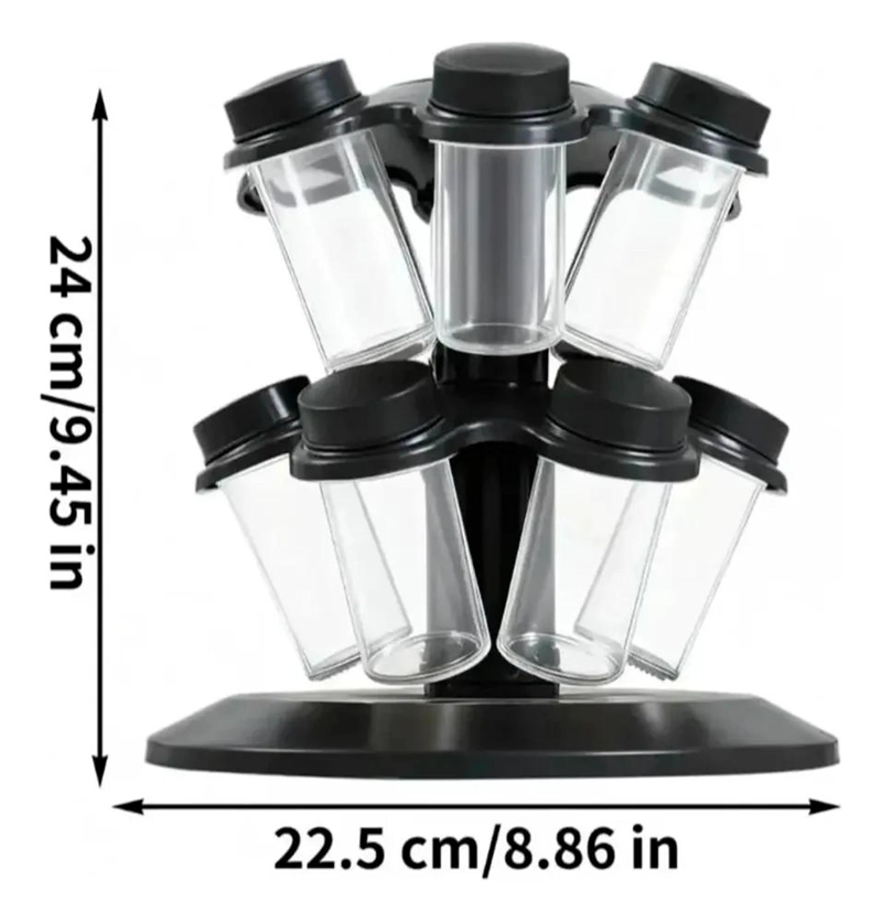 ESPECIERO GIRATORIO CON 12 FRASCOS PARA CONDIMENTOS EN COLOR NEGRO - 6