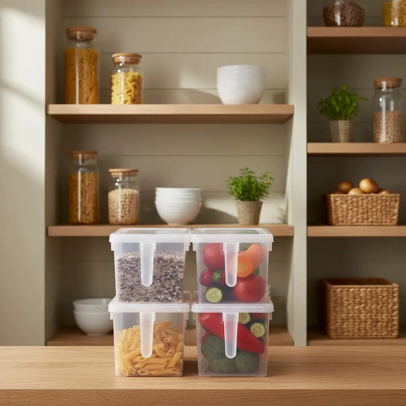 ORGANIZADOR TRANSPARENTE PARA REFRIGERADOR CON TAPA Y MANGO - 1