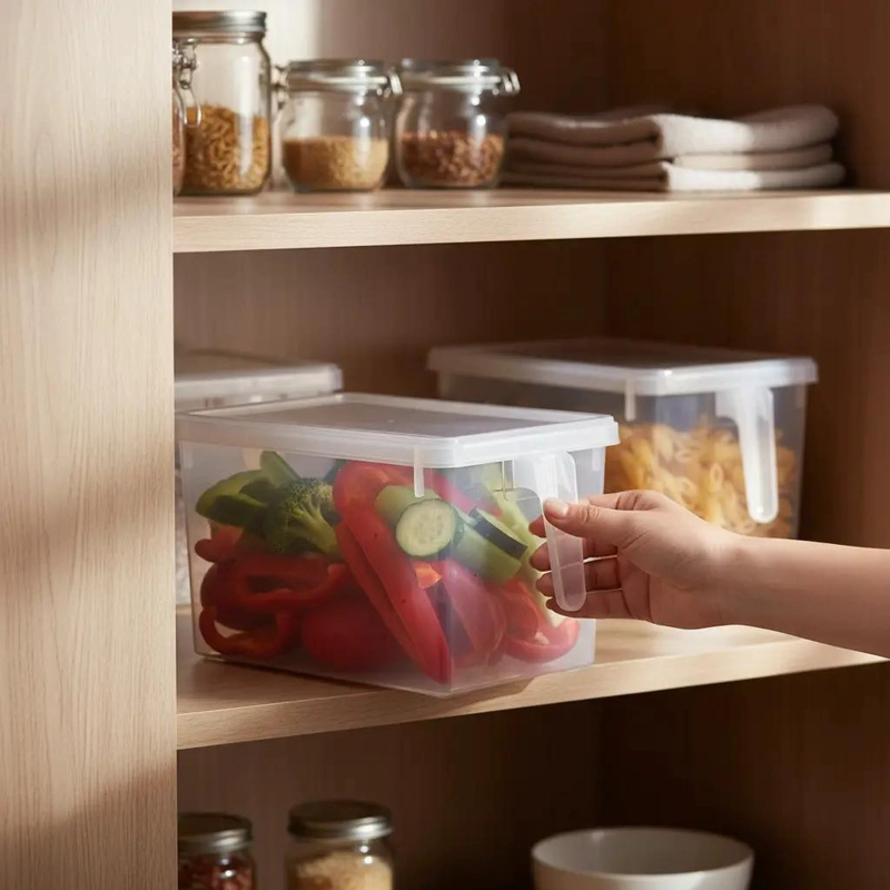 ORGANIZADOR TRANSPARENTE PARA REFRIGERADOR CON TAPA Y MANGO - 3