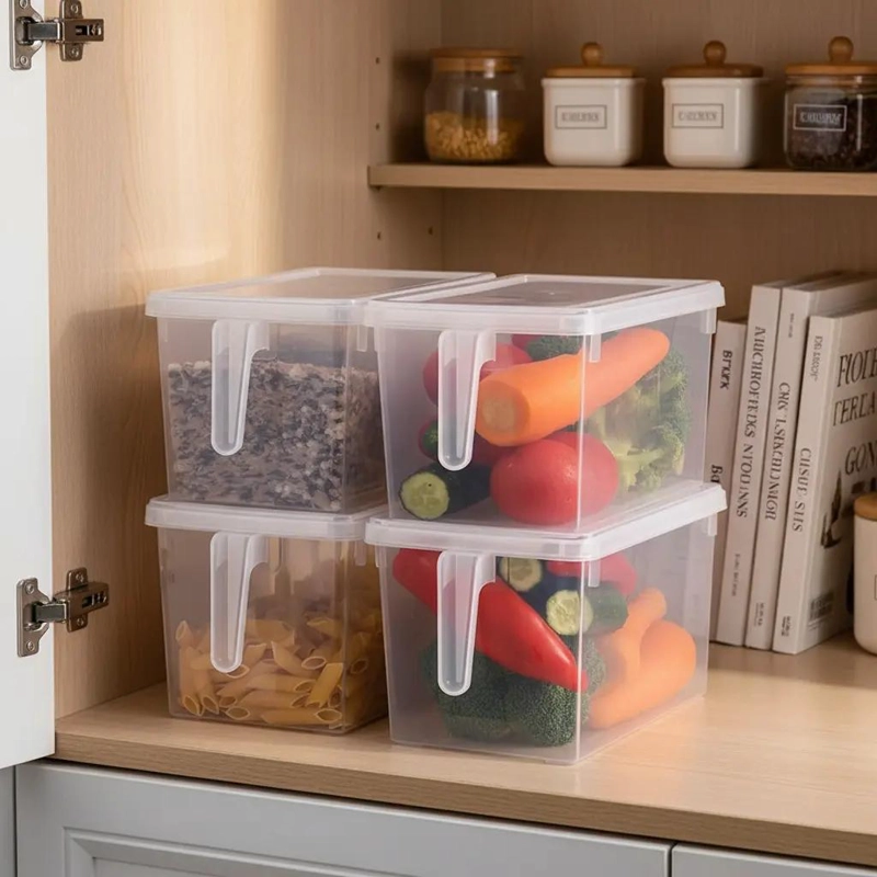 ORGANIZADOR TRANSPARENTE PARA REFRIGERADOR CON TAPA Y MANGO - 5