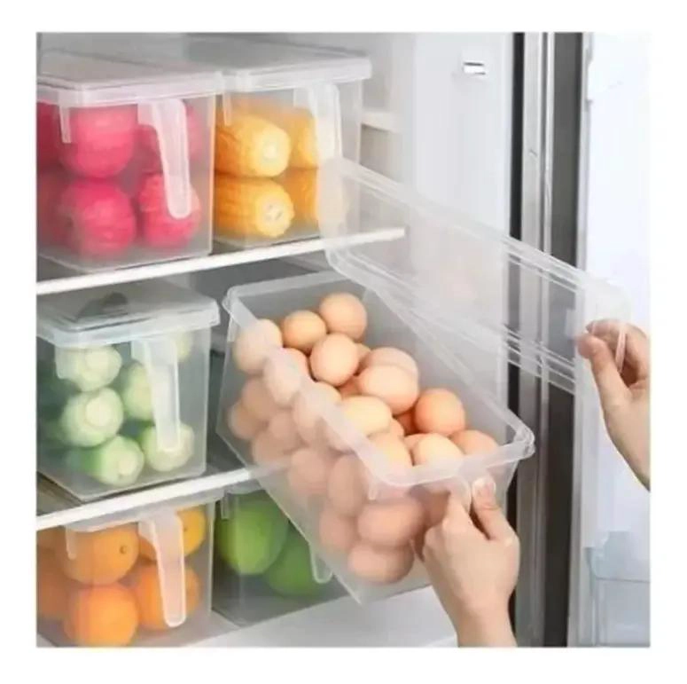 ORGANIZADOR TRANSPARENTE PARA REFRIGERADOR CON TAPA Y MANGO - 6