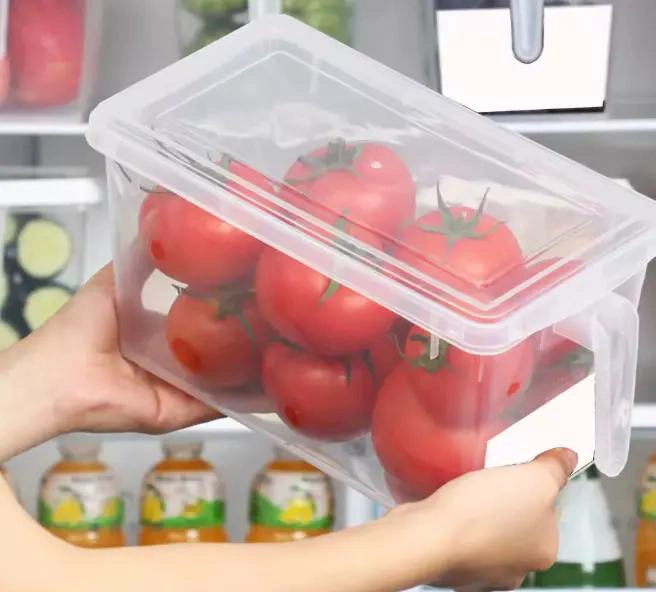 ORGANIZADOR TRANSPARENTE PARA REFRIGERADOR CON TAPA Y MANGO - 6