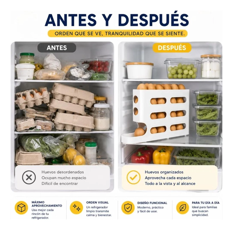ORGANIZADOR DESLIZANTE PARA HUEVOS CON CAPACIDAD DE 26 UNIDADES - 2