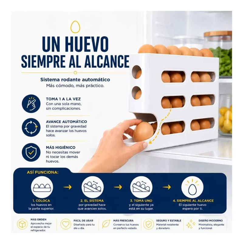 ORGANIZADOR DESLIZANTE PARA HUEVOS CON CAPACIDAD DE 26 UNIDADES - 4