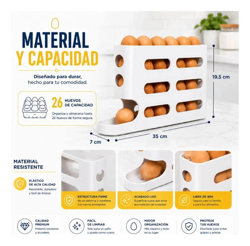 ORGANIZADOR DESLIZANTE PARA HUEVOS CON CAPACIDAD DE 26 UNIDADES - 6