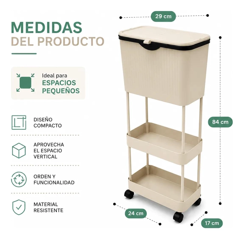 CARRO ORGANIZADOR DE COCINA CON TAPA Y RUEDAS DE 3 NIVELES - 4