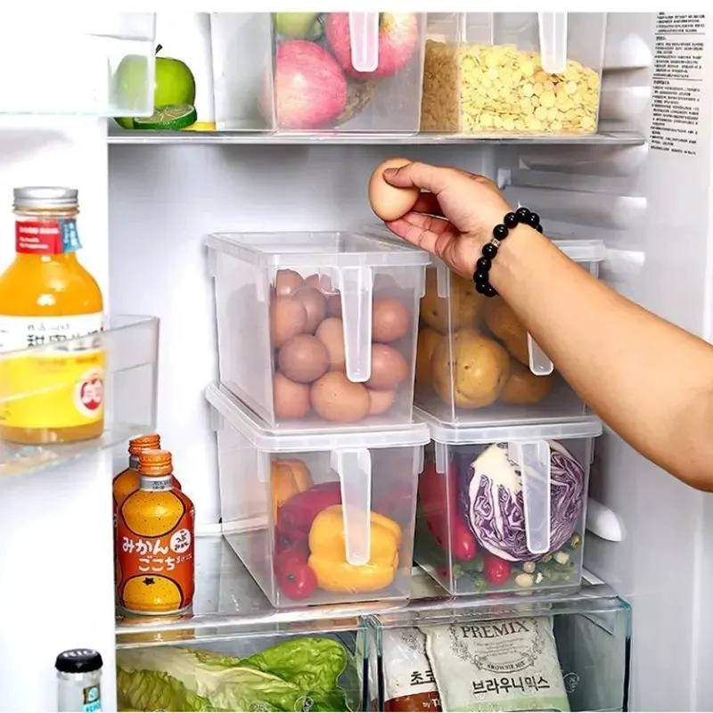 CAJA ORGANIZADORA TRANSPARENTE CON TAPA Y MANGO PARA REFRIGERADOR - 4