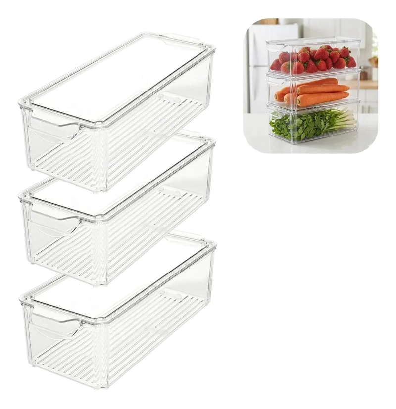PACK DE 3 ORGANIZADORES ACRILICOS CON TAPA PARA ALIMENTOS - 1