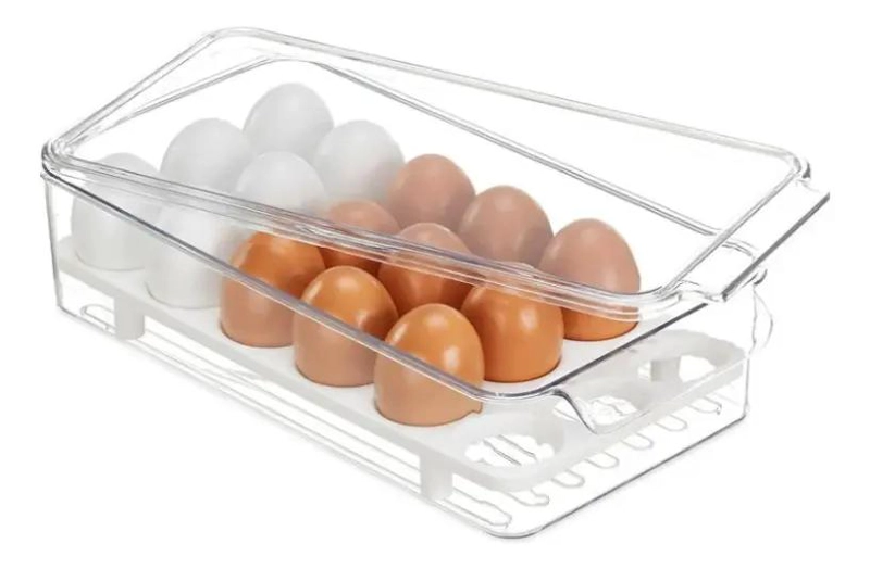ORGANIZADOR TRANSPARENTE PARA 18 HUEVOS CON TAPA - 1