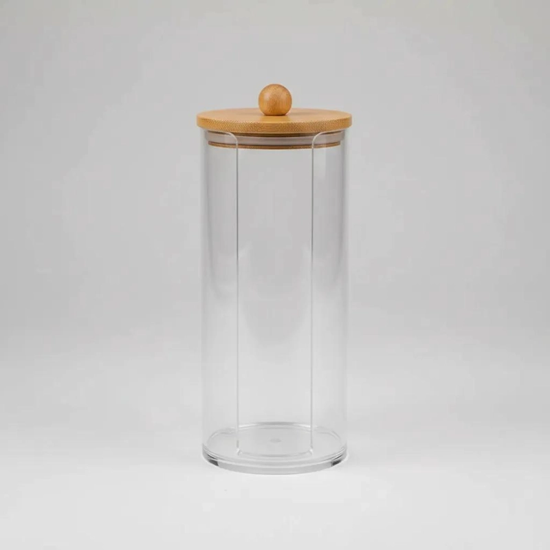 ORGANIZADOR CILINDRICO ACRILICO CON TAPA DE BAMBU PARA BELLEZA - 2