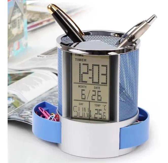 ORGANIZADOR DE ESCRITORIO CON RELOJ DIGITAL Y FUNCIONES MULTIPLES - 1