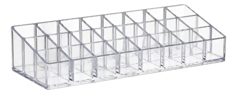 ORGANIZADOR ACRILICO TRANSPARENTE CON 24 COMPARTIMENTOS PARA LABIALES - 1
