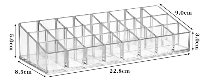 ORGANIZADOR ACRILICO TRANSPARENTE CON 24 COMPARTIMENTOS PARA LABIALES - 2