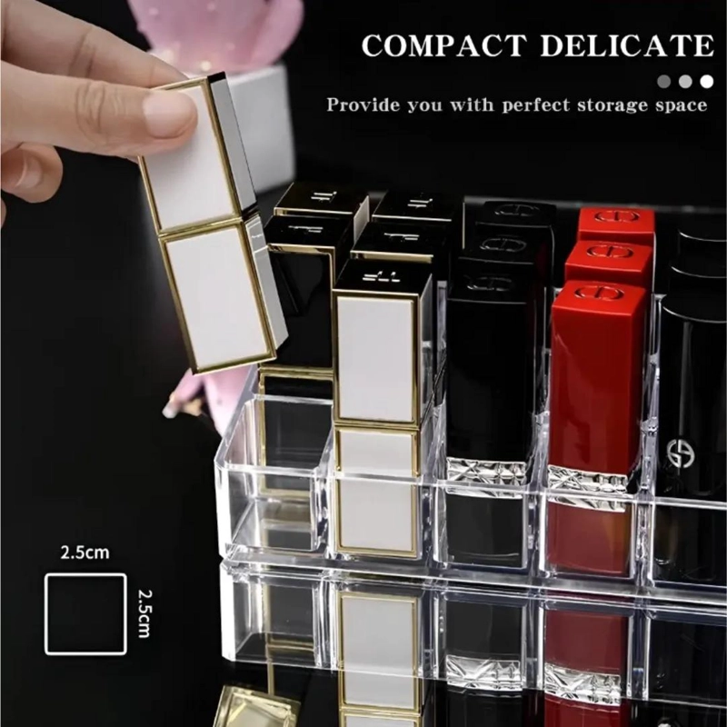 ORGANIZADOR ACRILICO TRANSPARENTE CON 24 COMPARTIMENTOS PARA LABIALES - 6