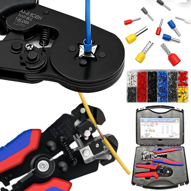 KIT DE CRIMPADO CON ALICATE PELACABLES Y 1200 CONECTORES - 8
