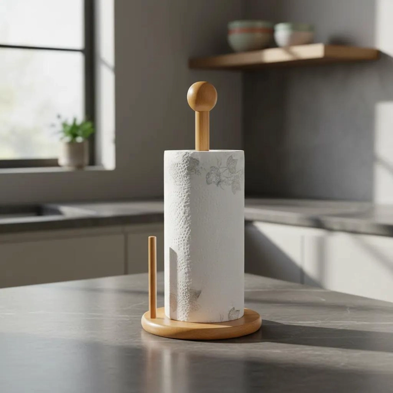 PORTAROLLOS DE MADERA NATURAL PARA COCINA Y BAÑO - 1