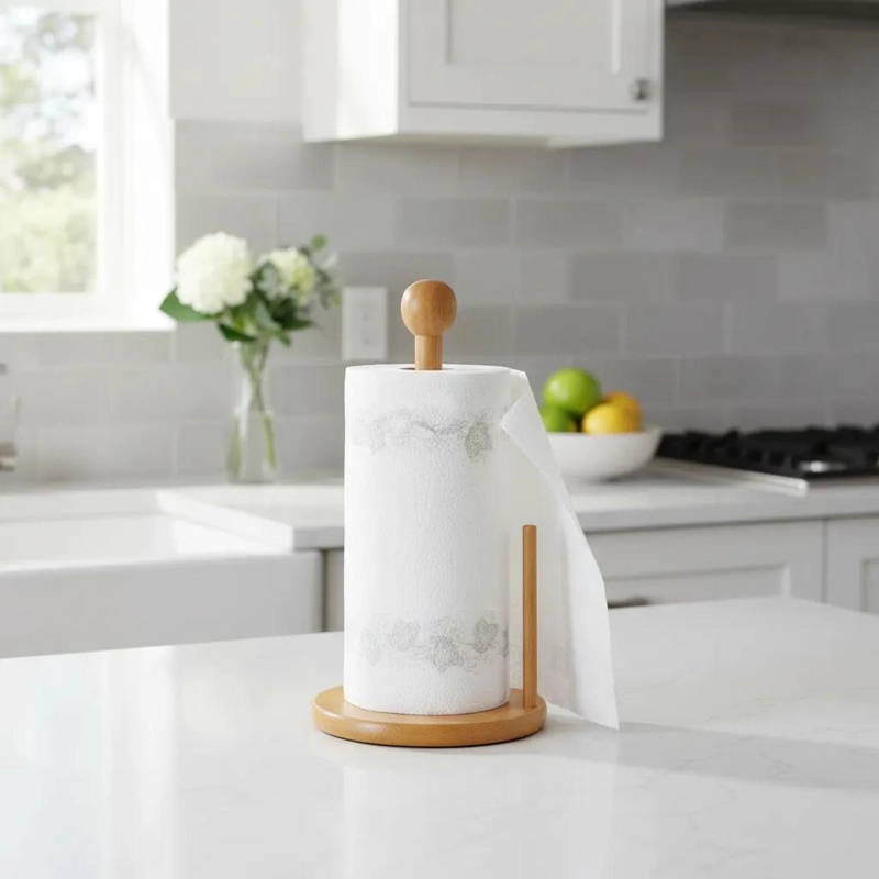 PORTAROLLOS DE MADERA NATURAL PARA COCINA Y BAÑO - 6