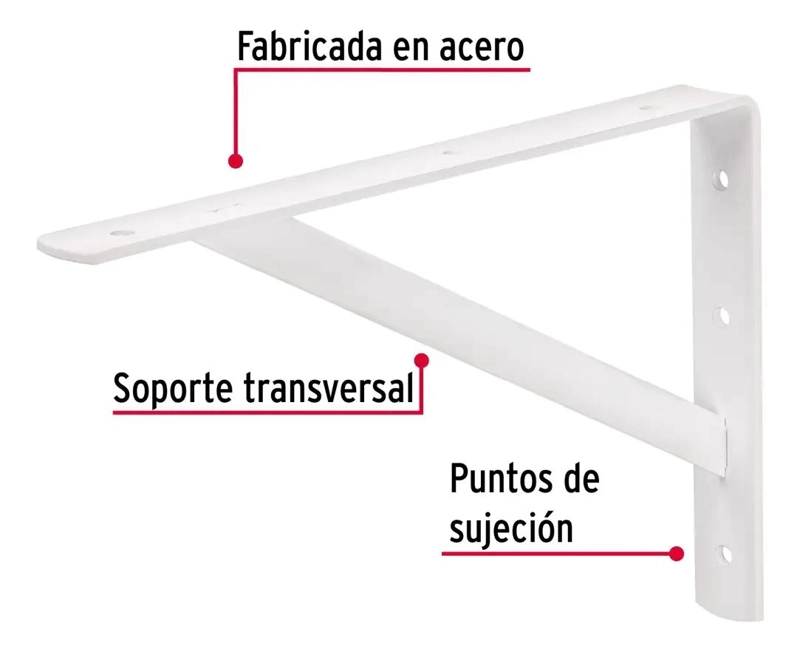 ESCUADRA ESTANTE REFORZADA BLANCA 8 X 12 PARA SOPORTE - 3