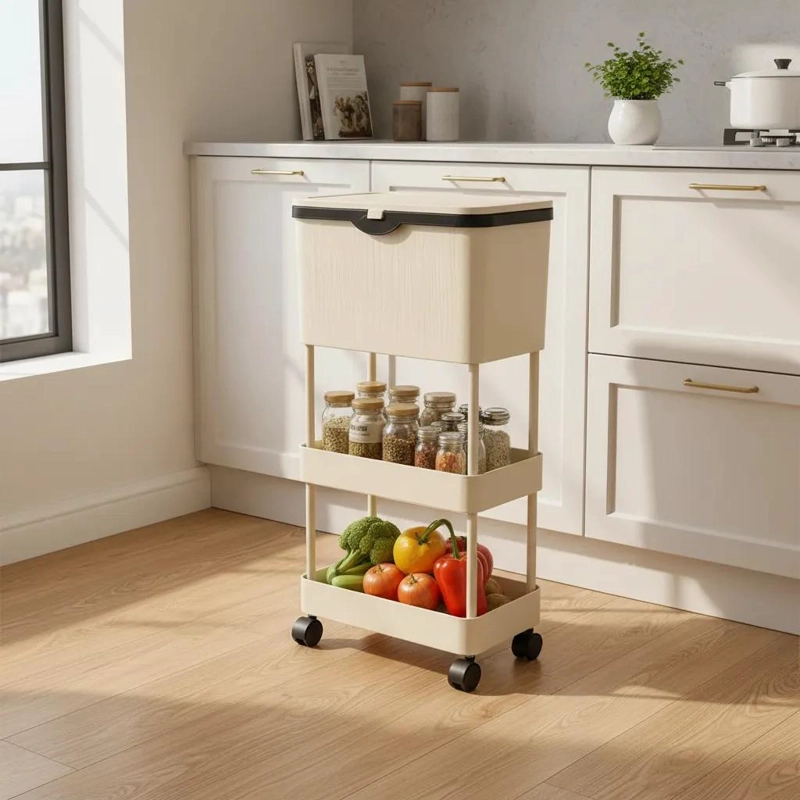CARRO ORGANIZADOR DE COCINA CON TAPA Y RUEDAS DE 3 NIVELES - 2