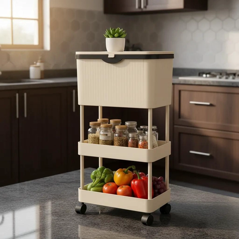 CARRO ORGANIZADOR DE COCINA CON TAPA Y RUEDAS DE 3 NIVELES - 3