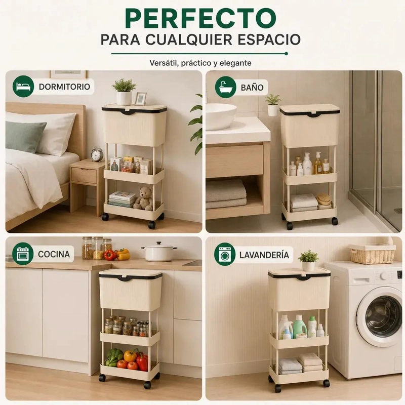 CARRO ORGANIZADOR DE COCINA CON TAPA Y RUEDAS DE 3 NIVELES - 4