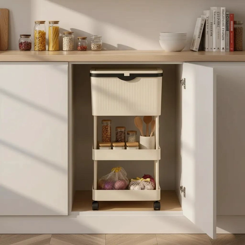 CARRO ORGANIZADOR DE COCINA CON TAPA Y RUEDAS DE 3 NIVELES - 5