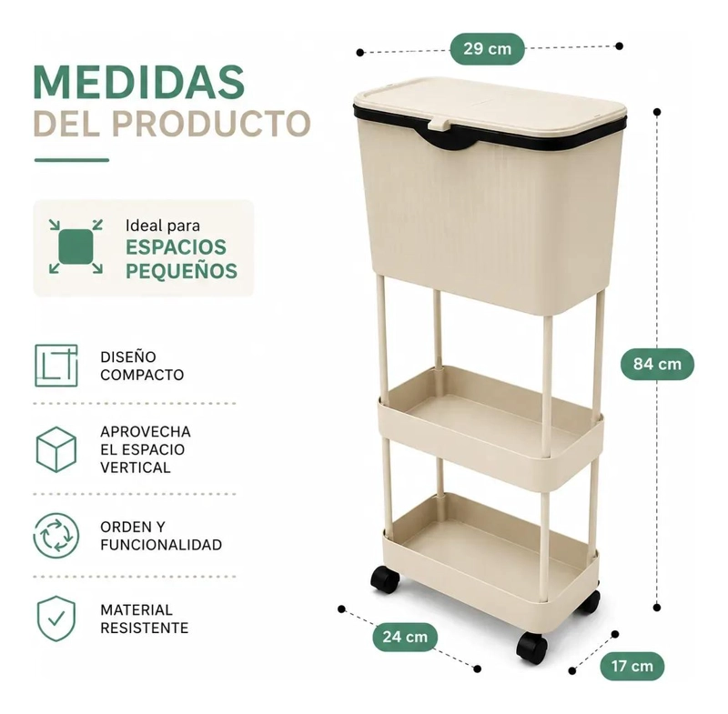 CARRO ORGANIZADOR DE COCINA CON TAPA Y RUEDAS DE 3 NIVELES - 8
