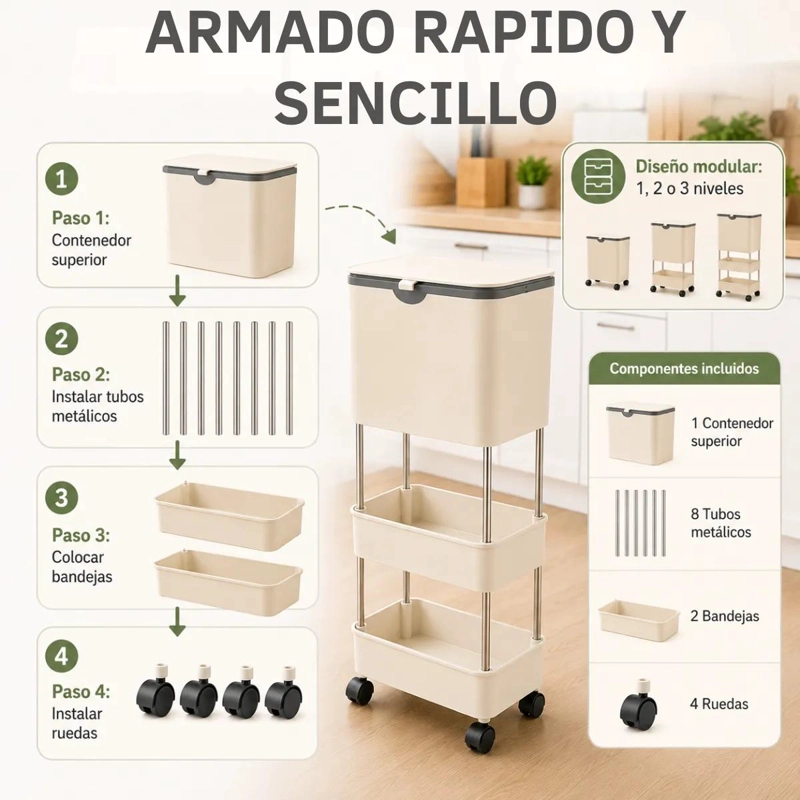 ORGANIZADOR MULTIFUNCIONAL DE COCINA CON BASURERO Y BANDEJAS - 8