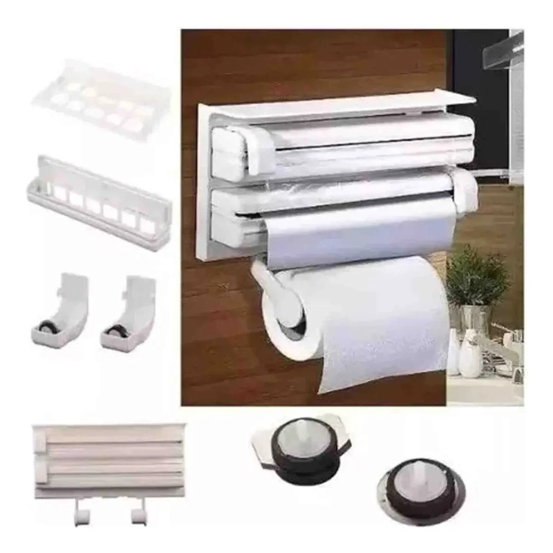 DISPENSADOR TRIPLE PARA PAPEL DE COCINA Y TOALLAS CON CORTA FACIL - 2