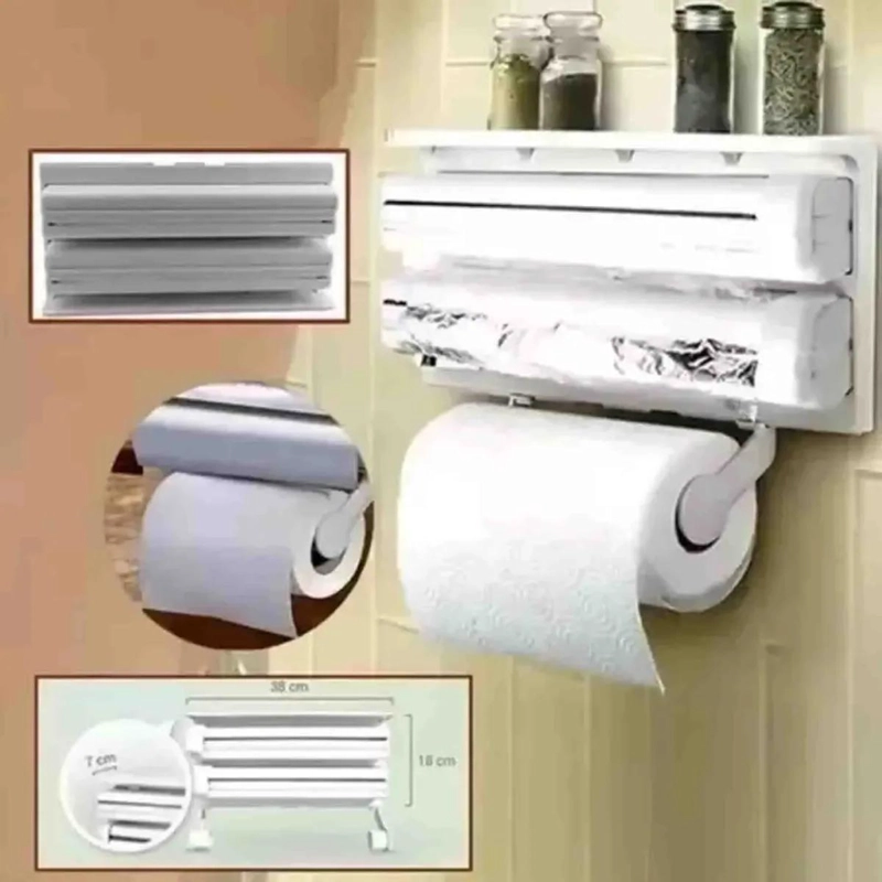 DISPENSADOR TRIPLE PARA PAPEL DE COCINA Y TOALLAS CON CORTA FACIL - 3