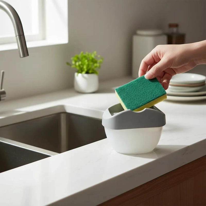 DISPENSADOR MANUAL DE JABON CON ESPONJA 400ML PARA COCINA - 1