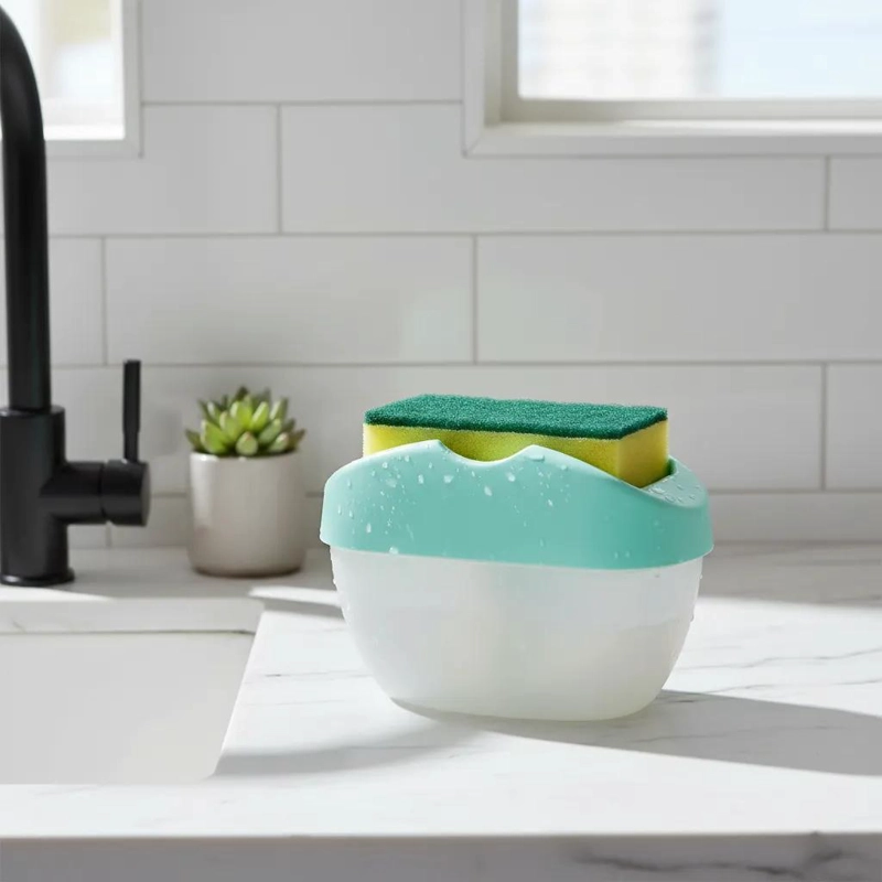 DISPENSADOR MANUAL DE JABON CON ESPONJA 400ML PARA COCINA - 2