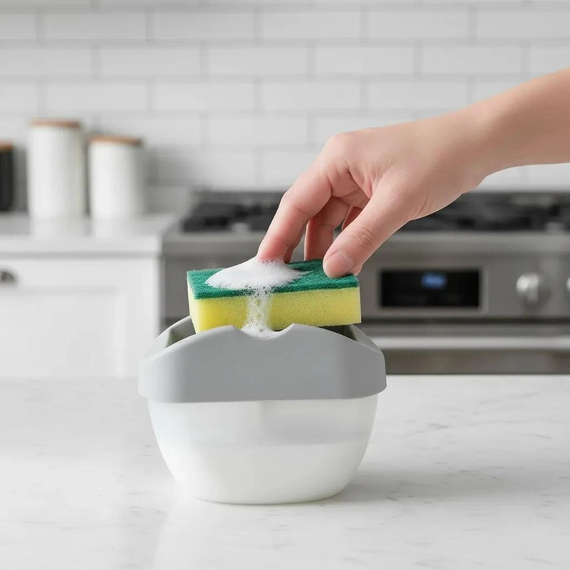 DISPENSADOR MANUAL DE JABON CON ESPONJA 400ML PARA COCINA - 4
