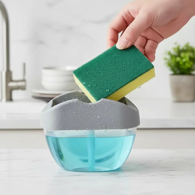 DISPENSADOR MANUAL DE JABON CON ESPONJA 400ML PARA COCINA - 5