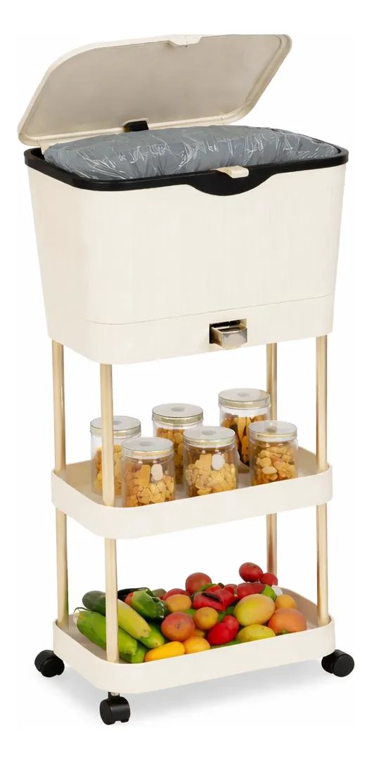 BASURERO ORGANIZADOR SLIM CON ESTANTES Y RUEDAS PARA COCINA - 2