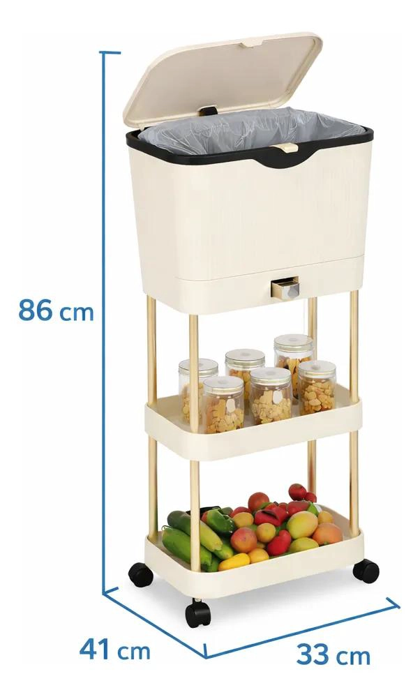 BASURERO ORGANIZADOR SLIM CON ESTANTES Y RUEDAS PARA COCINA - 3