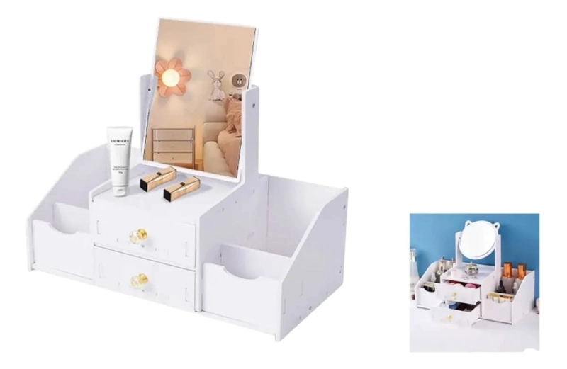 ORGANIZADOR DE MAQUILLAJE CON ESPEJO Y CAJONES PARA MUJERES - 2