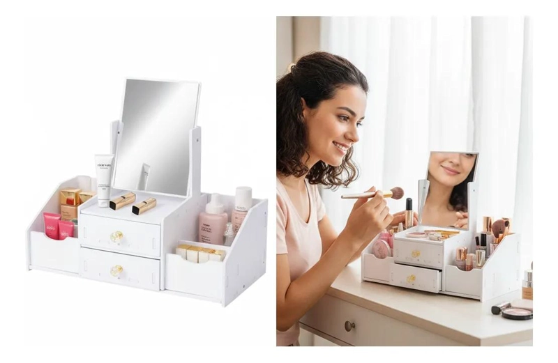ORGANIZADOR DE MAQUILLAJE CON ESPEJO Y CAJONES PARA MUJERES - 5