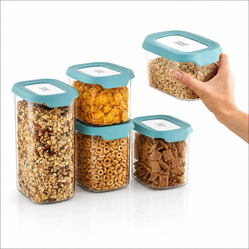 SET DE 5 RECIPIENTES HERME TICOS PARA ALIMENTOS CON TAPA VERDE - 1