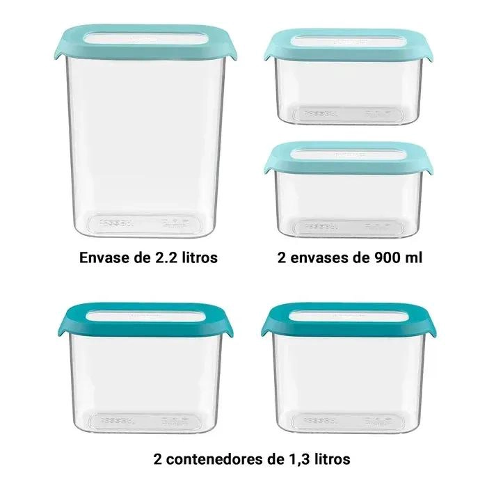 SET DE 5 RECIPIENTES HERME TICOS PARA ALIMENTOS CON TAPA VERDE - 8