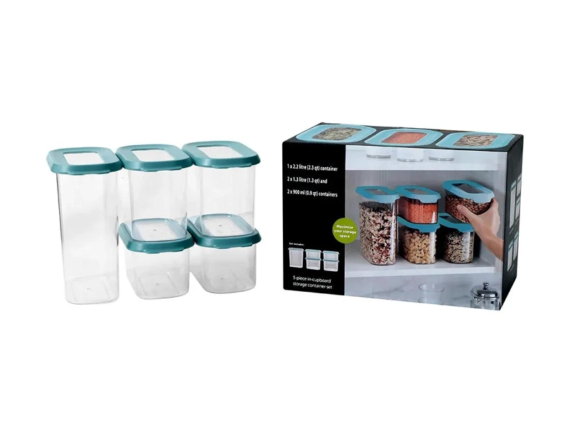 SET DE 5 RECIPIENTES HERME TICOS PARA ALIMENTOS CON TAPA VERDE - 9