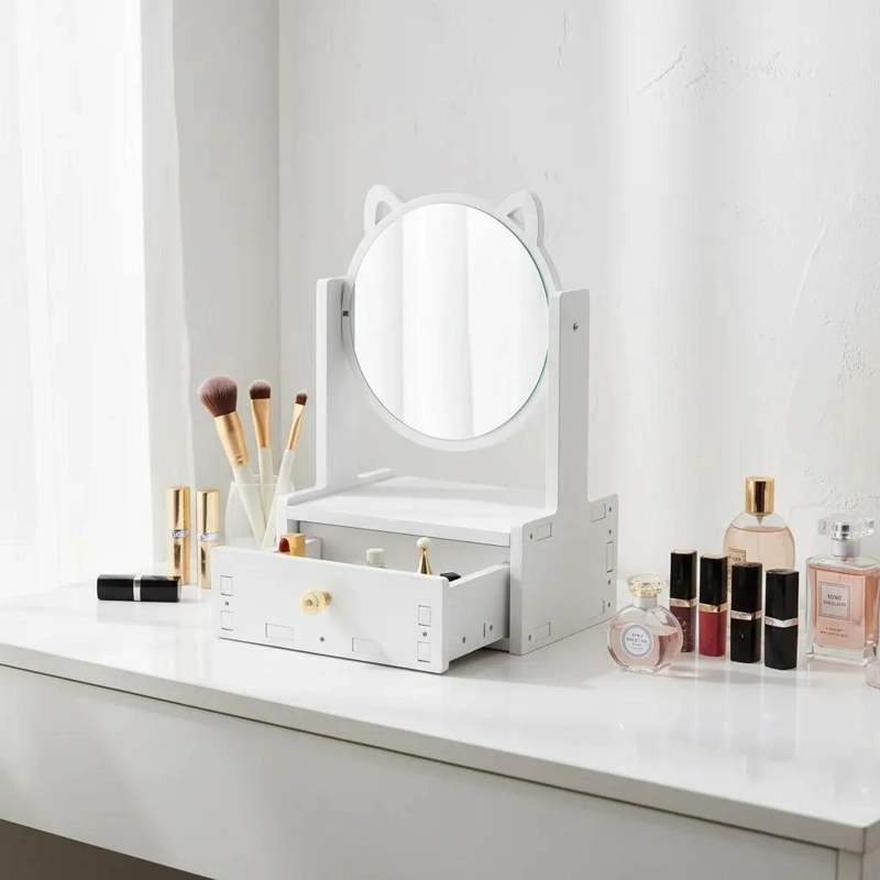ORGANIZADOR DE MAQUILLAJE CON ESPEJO GIRATORIO Y ALMACENAMIENTO - 3