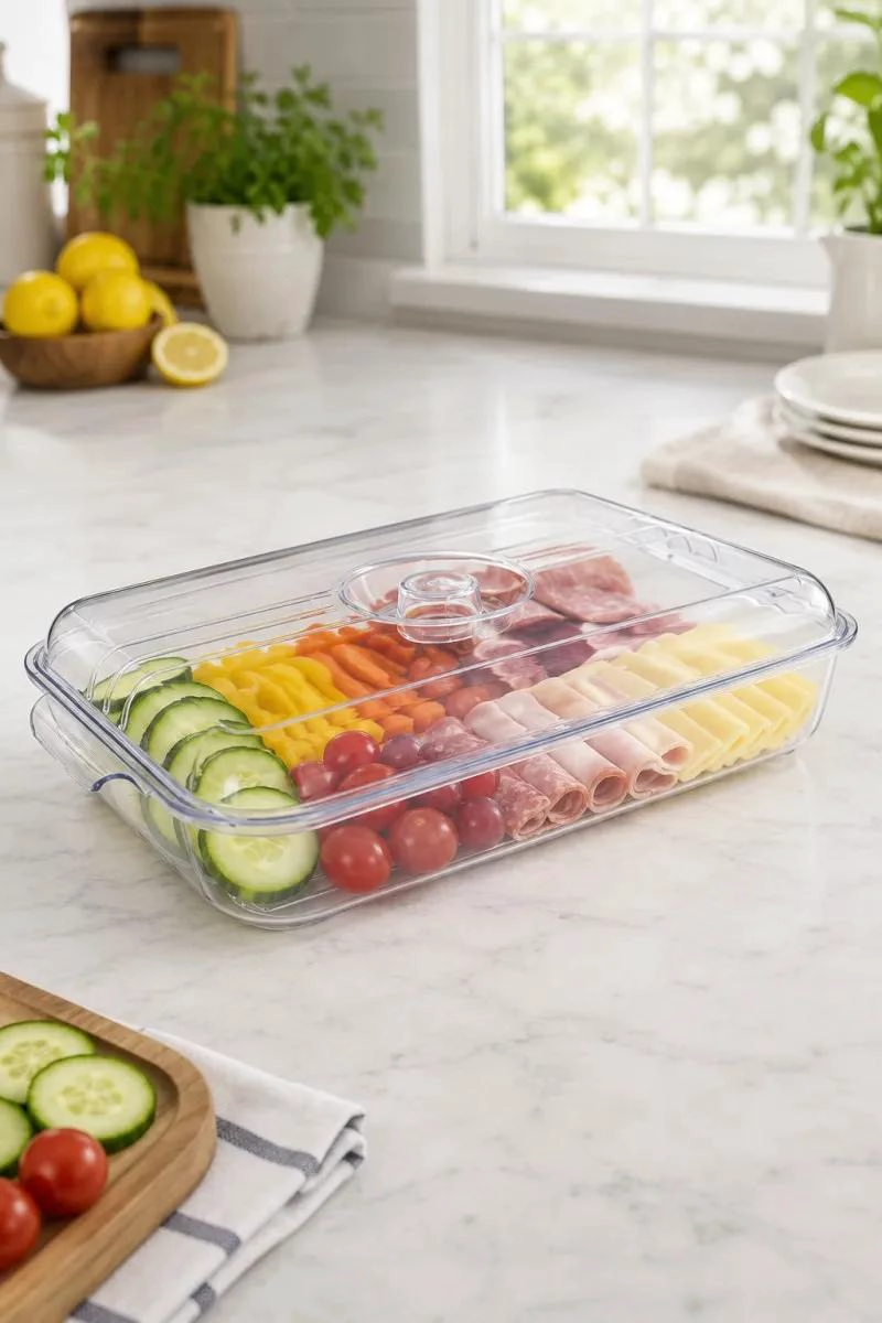 BANDEJA ACRILICA MULTIUSO CON TAPA PARA REFRIGERADOR - 5