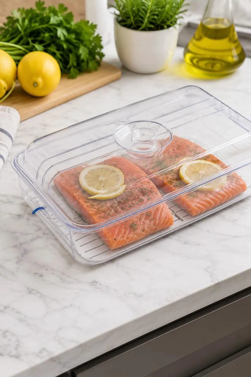 BANDEJA ACRILICA MULTIUSO CON TAPA PARA REFRIGERADOR - 7